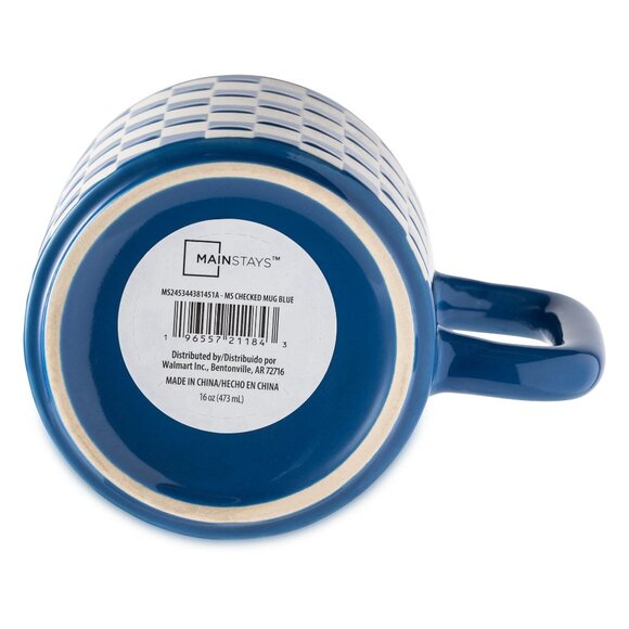 Checkered Ceramic Coffee Mug 16 oz Mainstays Blue Classic Design Brand New - Picture 3 of 3